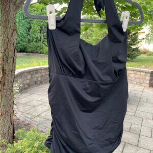 Land's End black halter ruched tankini top size 14